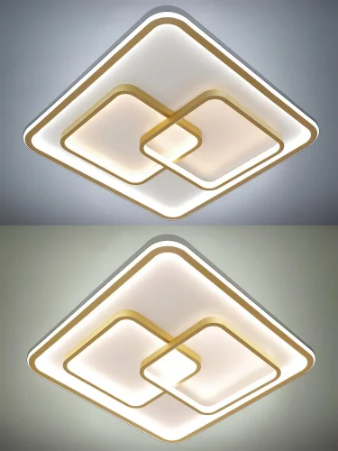 Люстра потолочная с пультом LED LAMPS 81313 Natali Kovaltseva белая золотая на 1 лампу, основание белое золотое в стиле хай-тек с пультом квадраты фото 7